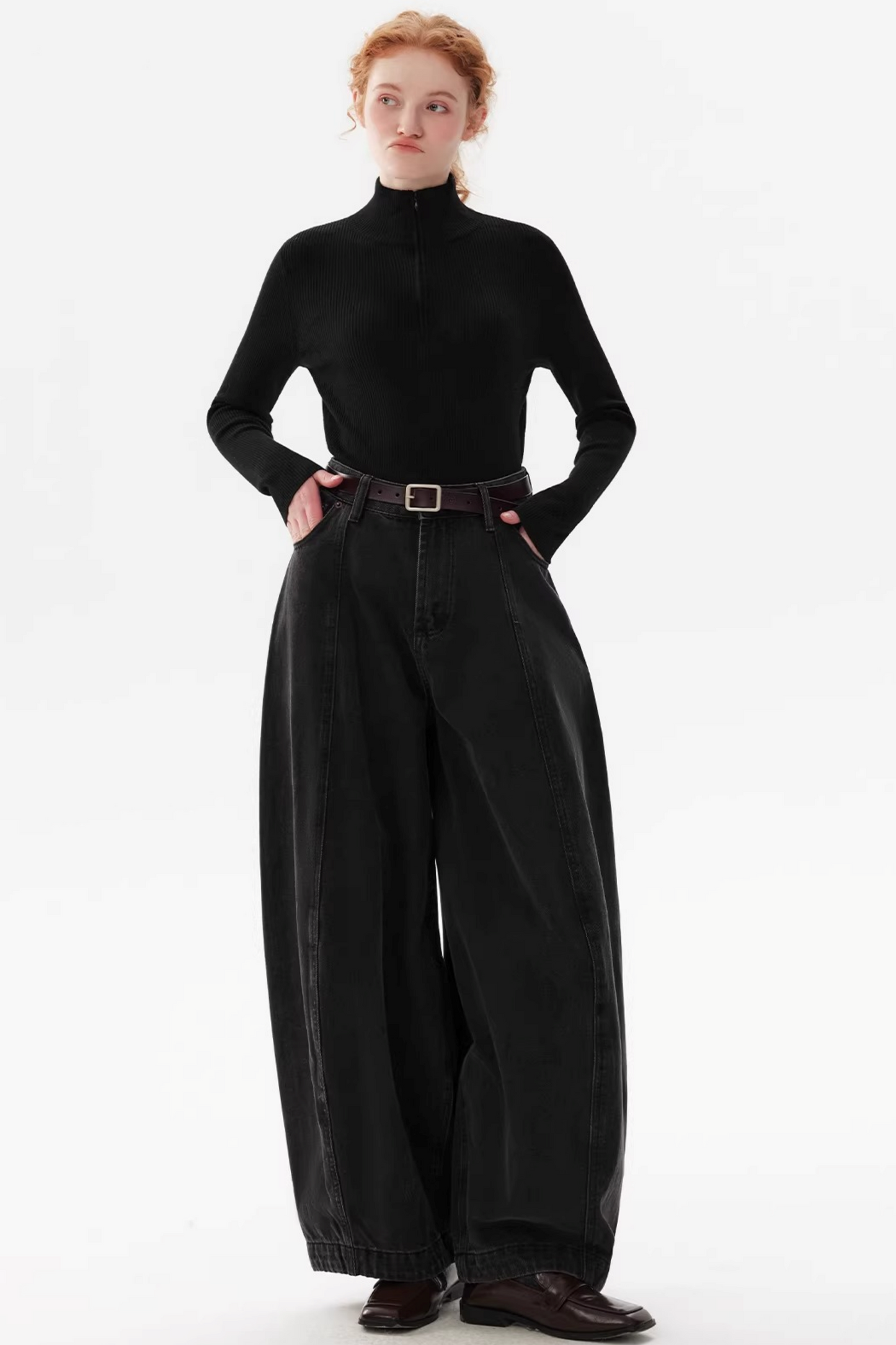 Retro Split Curved Denim Pants