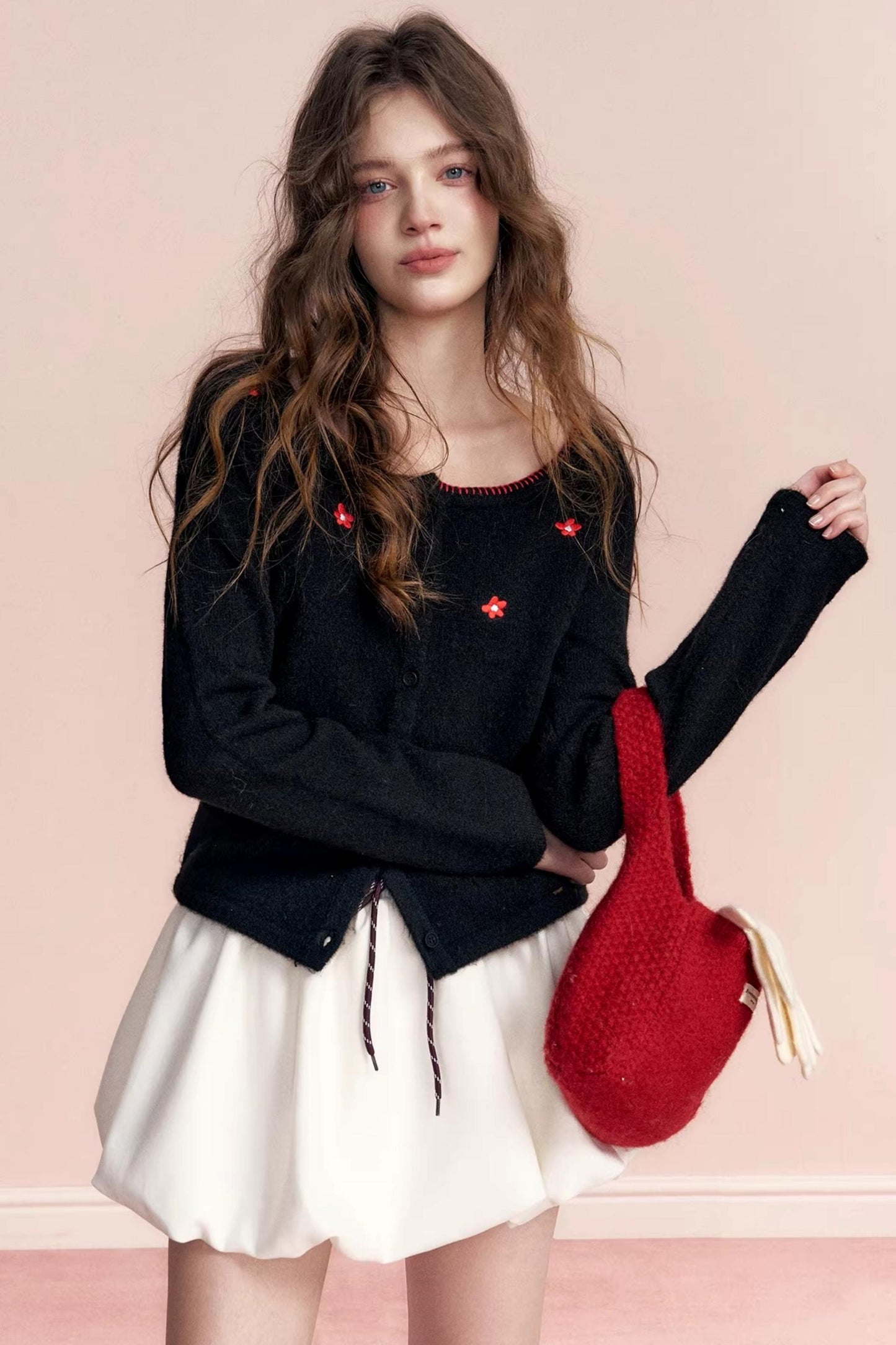 Color-Blocked Velvet Wool Cardigan