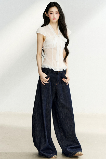 Sheer Bow-Collar Blouse