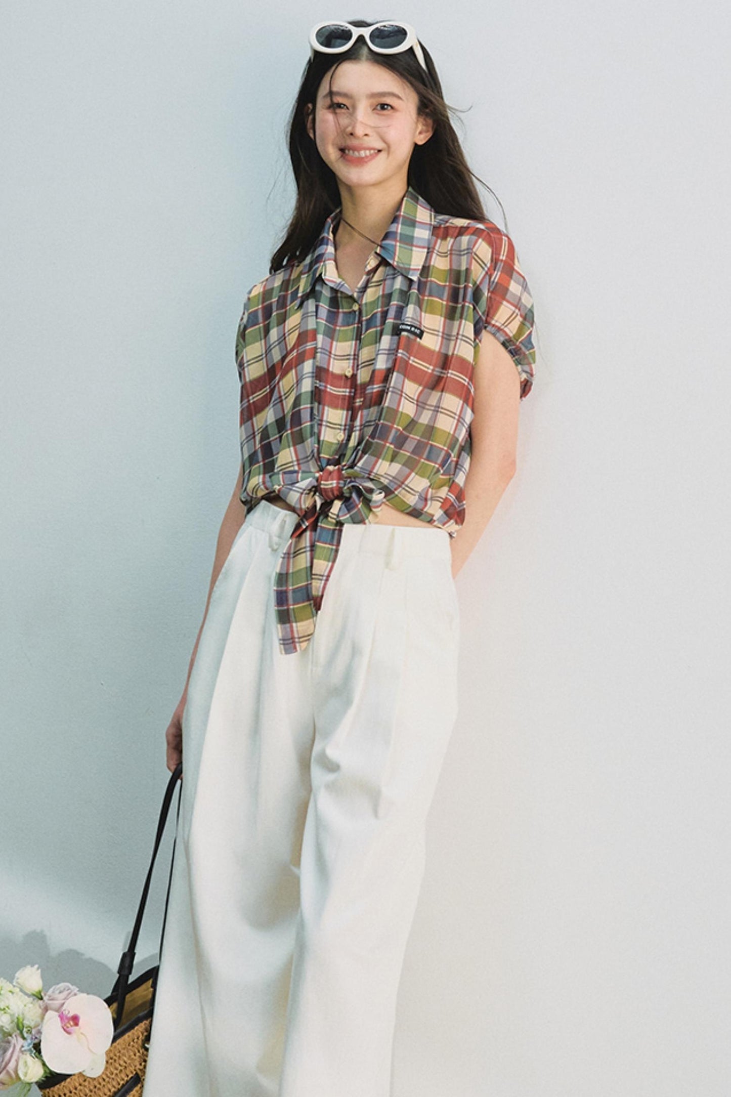 Plaid Tie Top & Midi Skirt Set-Up