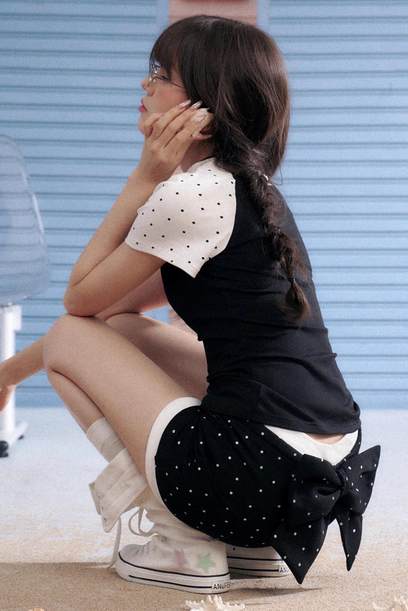 Detachable Polka Dot Peplum Shorts