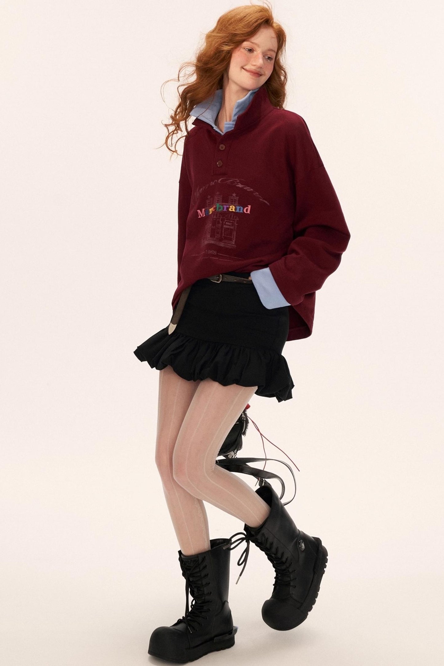 Button Lapel Polo Sweatshirt