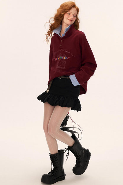 Button Lapel Polo Sweatshirt