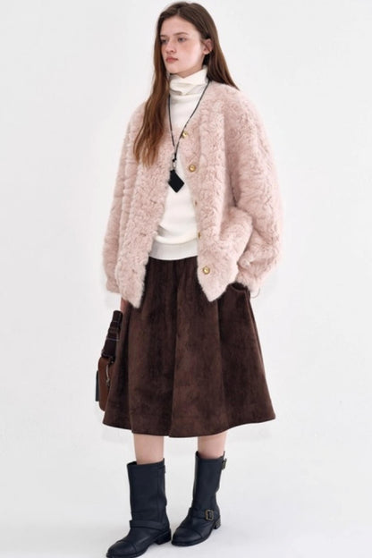 Strawberry Wine Faux Fur Coat