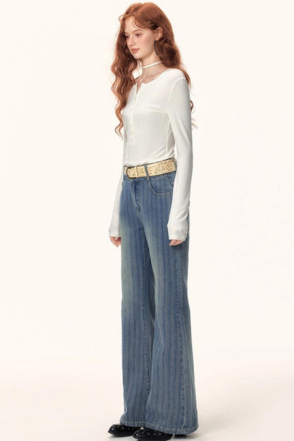 Textured Washed Denim Pants