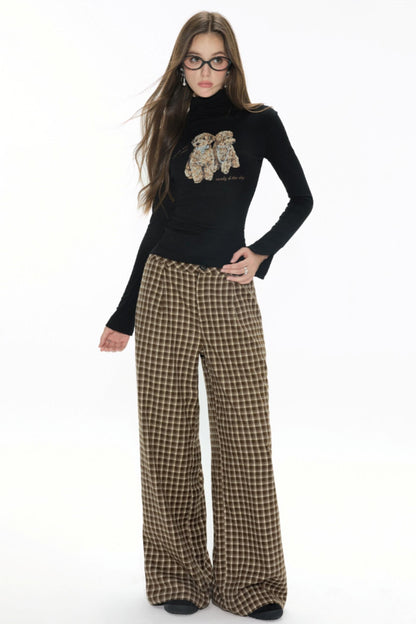 Retro Plaid Straight Pants