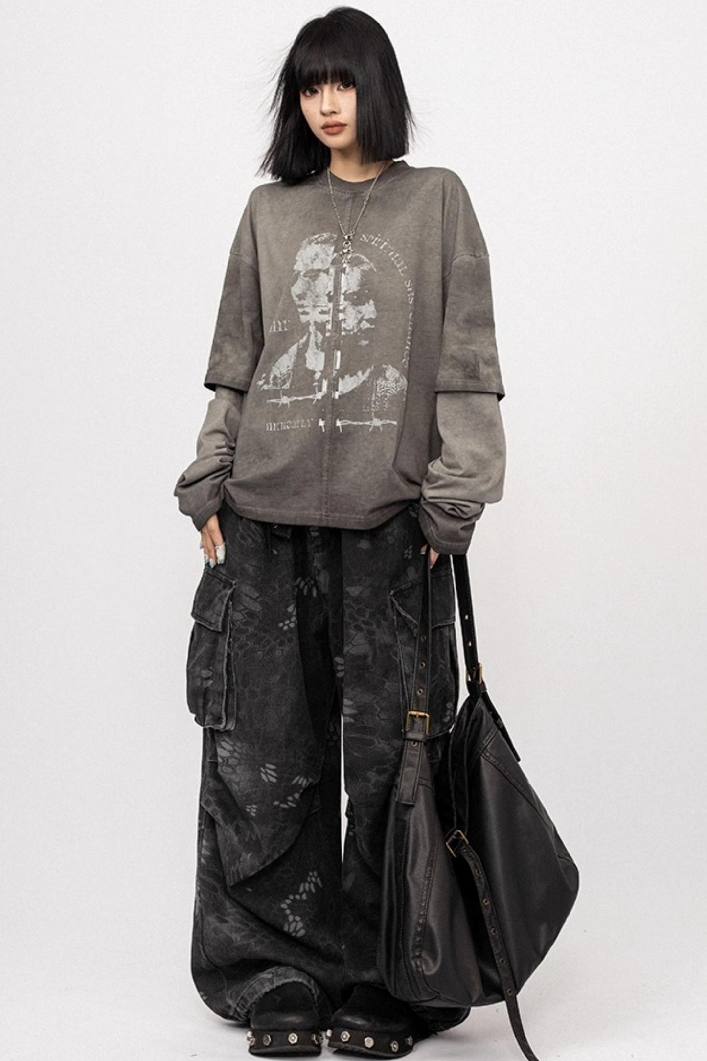 Vintage Distressed Gray Long Sleeve T-Shirt