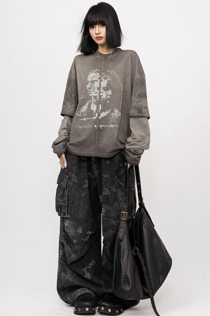 Vintage Distressed Gray Long Sleeve T-Shirt