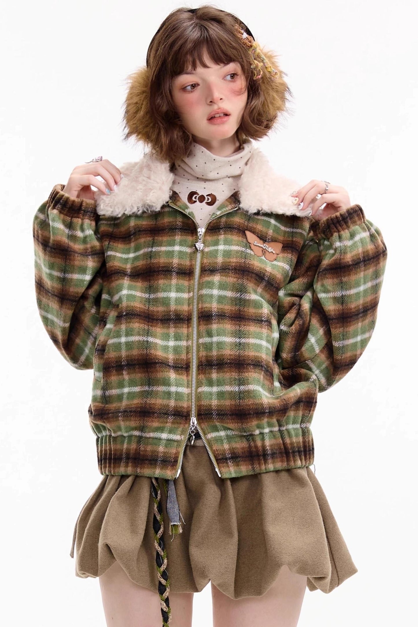 Winter Retro Green Plaid Jacket