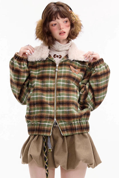 Winter Retro Green Plaid Jacket