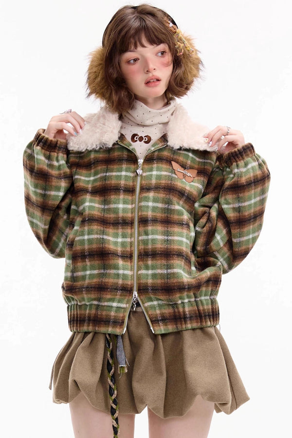 Winter Retro Green Plaid Jacket