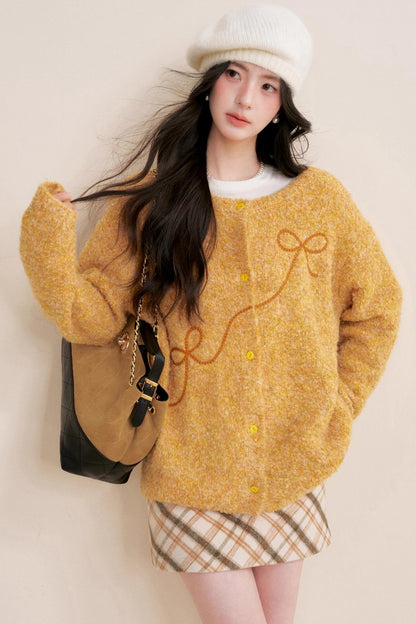 Sunset Velvet Bow knot Cardigan