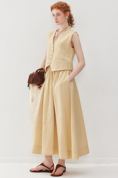 Elegant V-Neck & Pleated Skirt Set