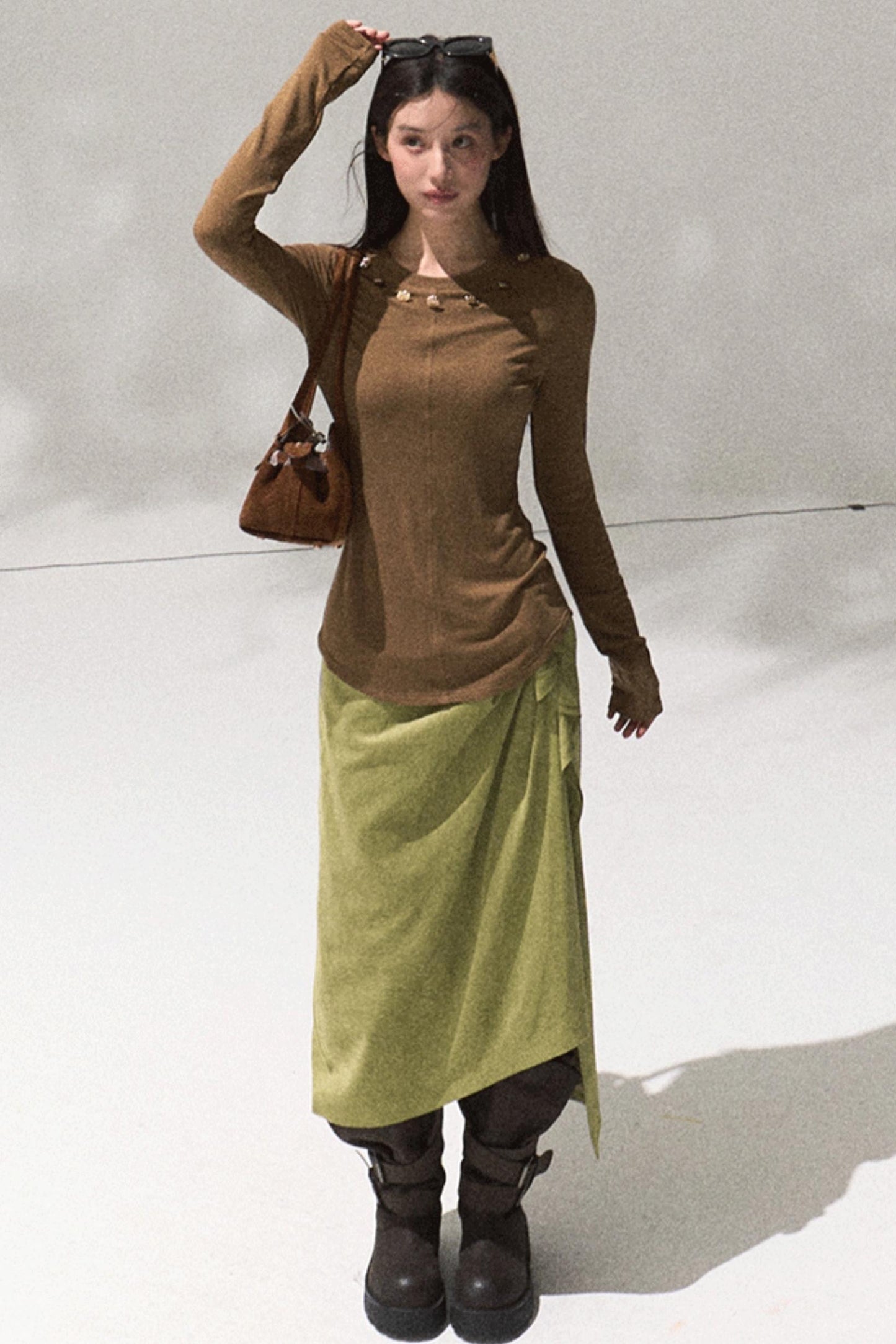 Green Oak Gray Pleated Skirt