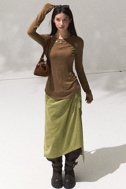 Green Oak Gray Pleated Skirt