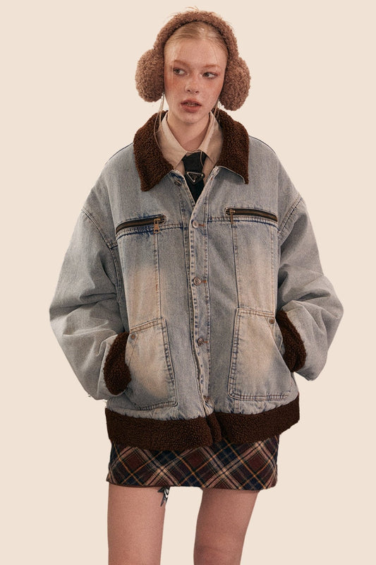 Retro Short Denim Lambswool Jacket