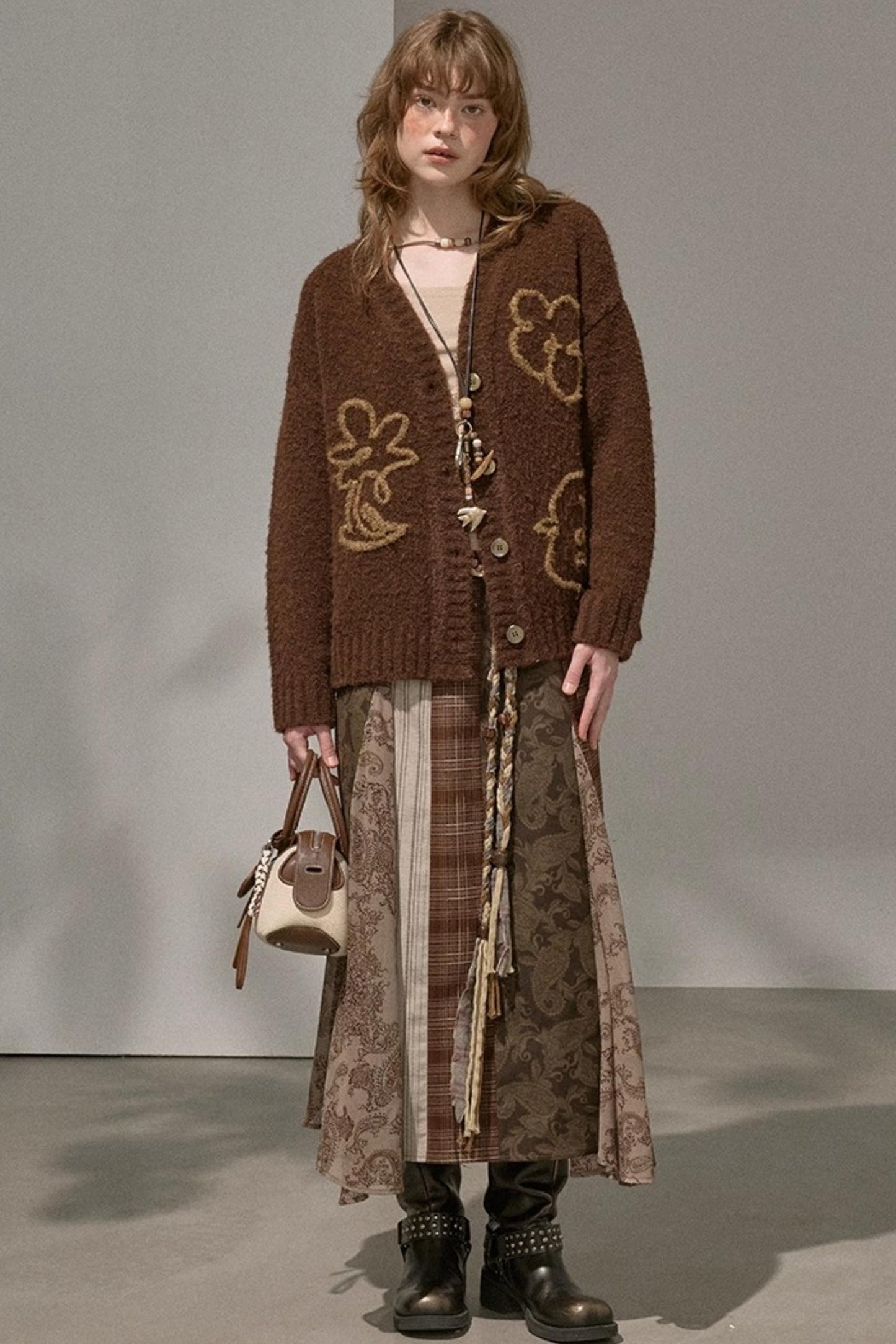 Vintage Floral Deconstructivism Midi Skirt