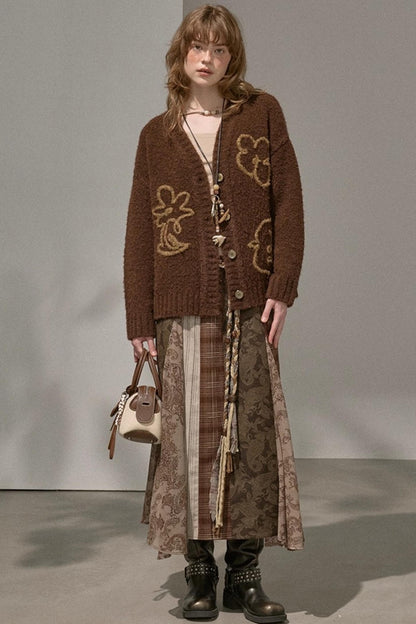 Vintage Floral Deconstructivism Midi Skirt