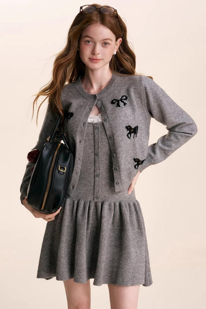 Floral Wool Bow Cardigan