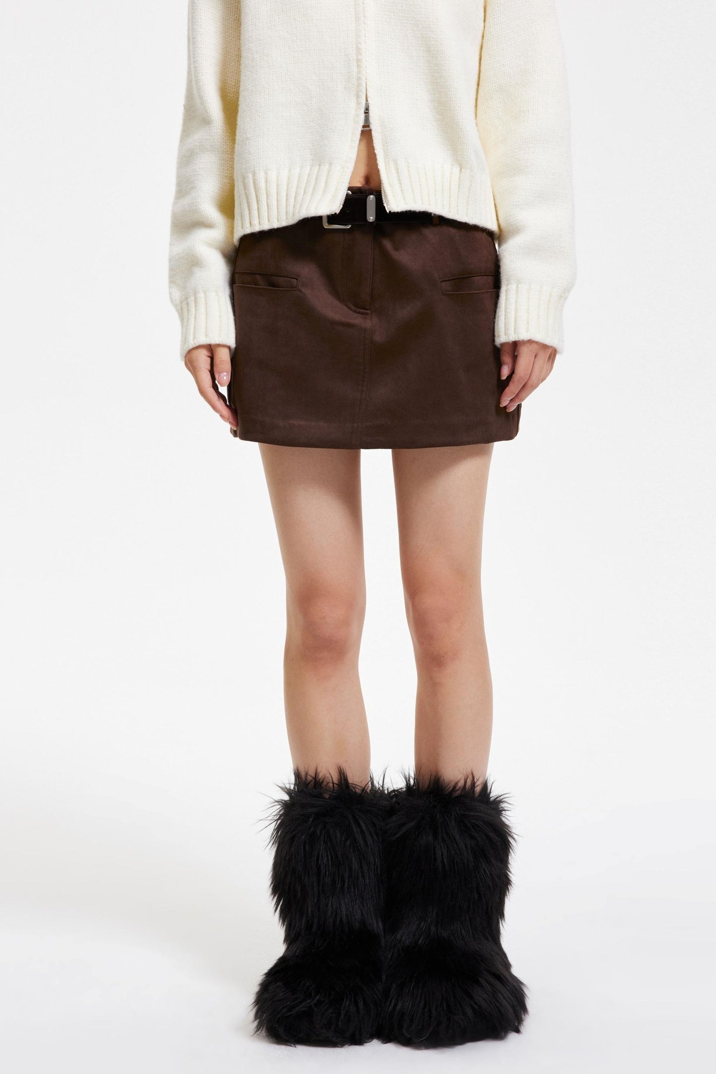 Retro Faux Suede A-Line Skirt