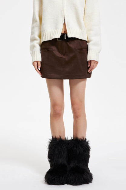 Retro Faux Suede A-Line Skirt