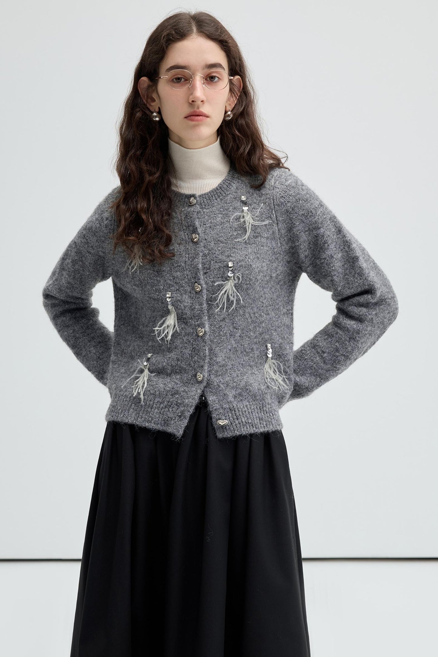 Beaded Feather Wool Knit Top