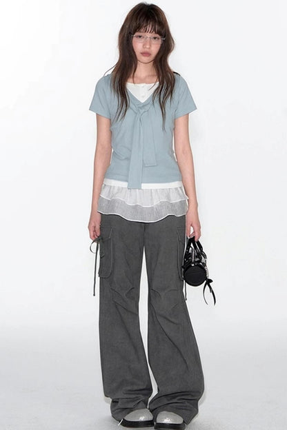 Original Detachable Navy Neck Slim Top