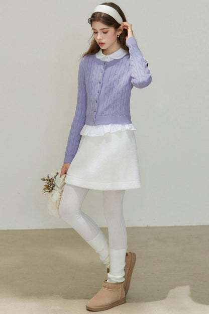 Crew-Neck Knitted Cardigan