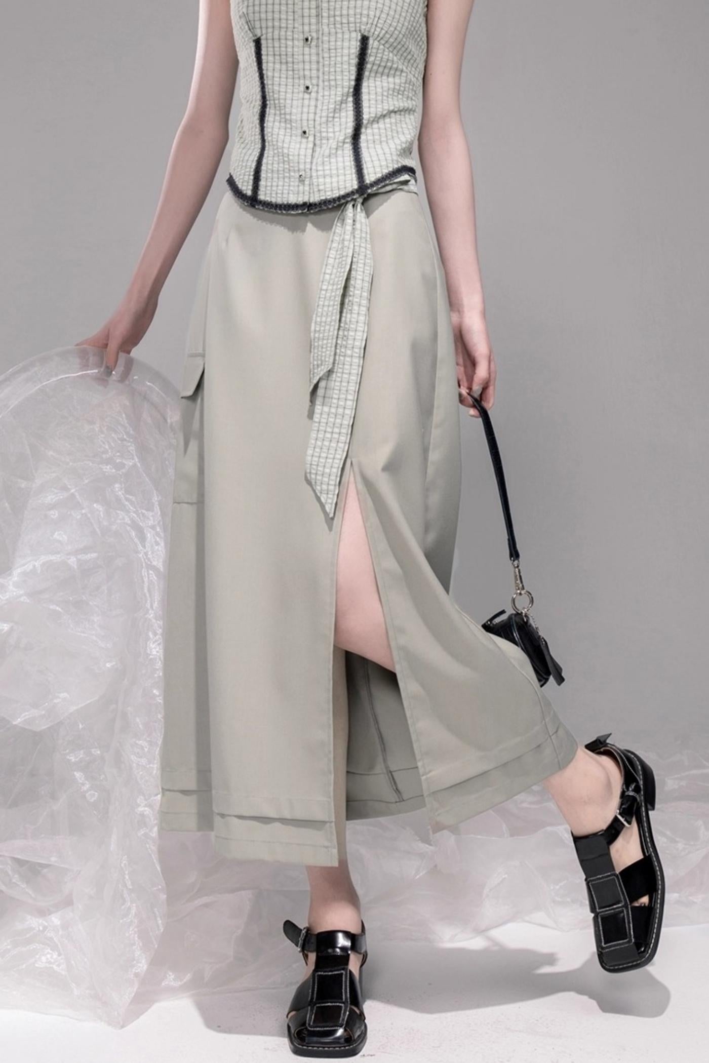 City Light Grey Slit Skirt