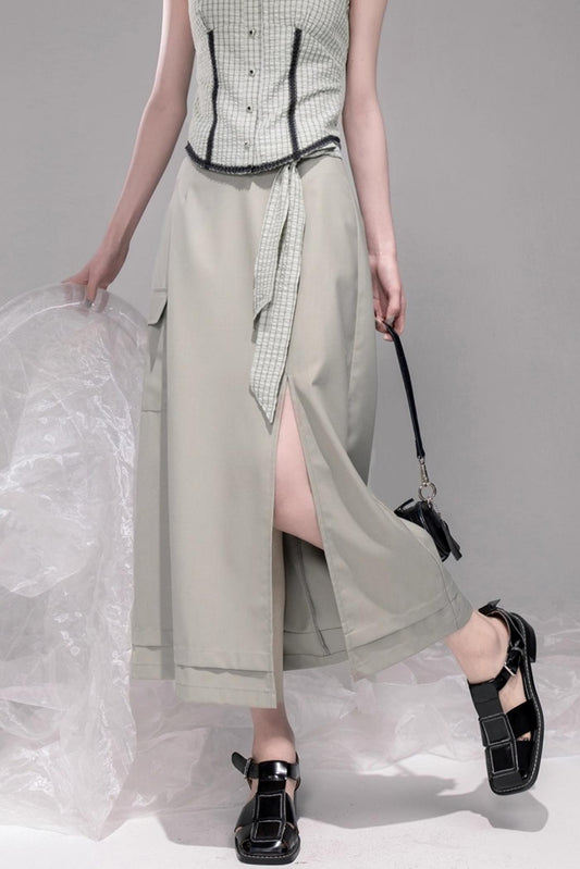 City Light Grey Slit Skirt