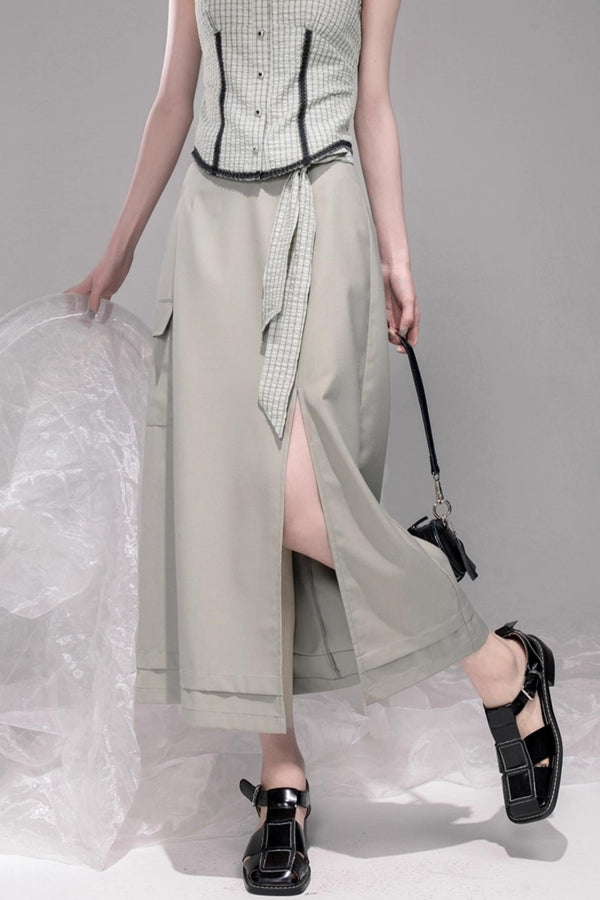 City Light Grey Slit Skirt