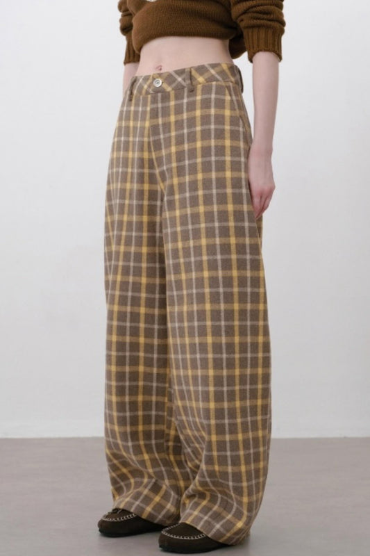 Retro Plaid Wide-Leg Pants
