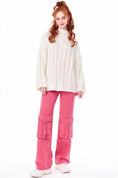 Apricot White Knit Sweater