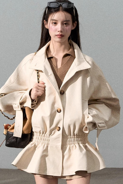 Wool V-Neck Detachable Skirt Dress