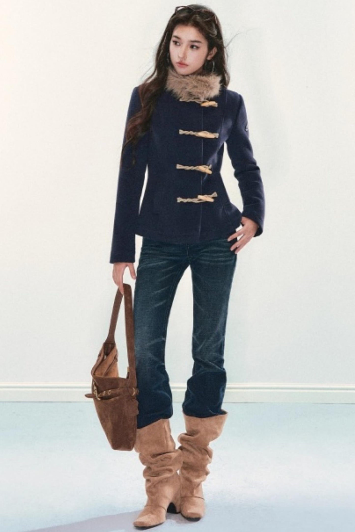 Vintage Toggle Woolen Fur Collar Coat