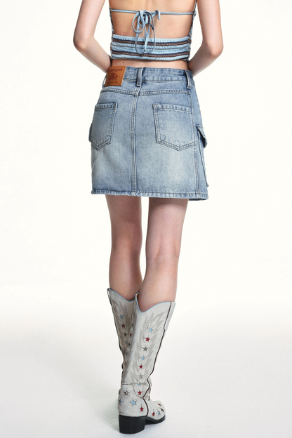 Retro Washed Slimming Denim Skirt