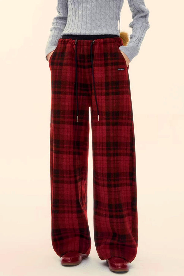 Woolen Plaid Retro Fleece-Lined Pants