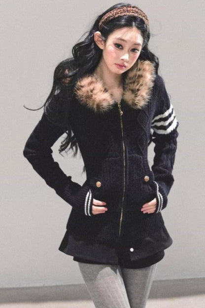 Winter Hooded Knit Sweater