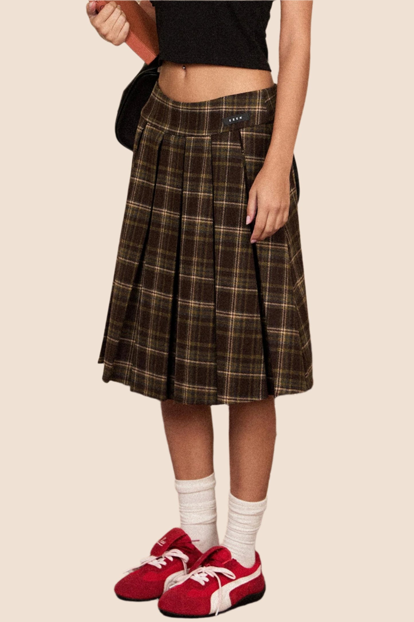 Casual Woolen Plaid Skirt And Pants Set-Up