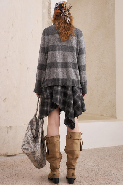 Symmetrical Striped Knitted Cardigan Jacket