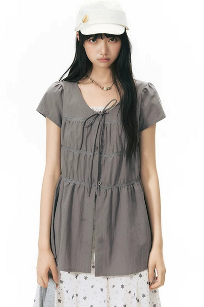 Star Print Layered-Look Short-Sleeve Shirt