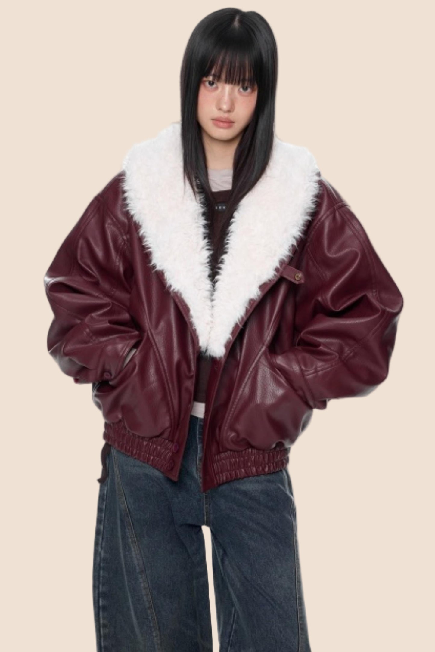 Fur Collar Leather Jacket Coat