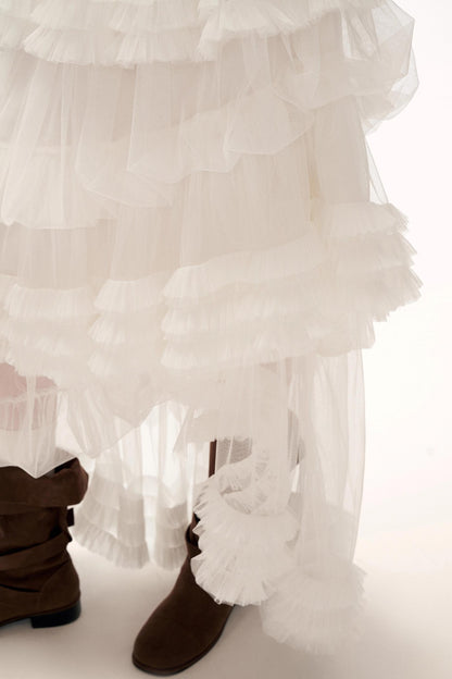 Mesh Asymmetrical Cloud Skirt