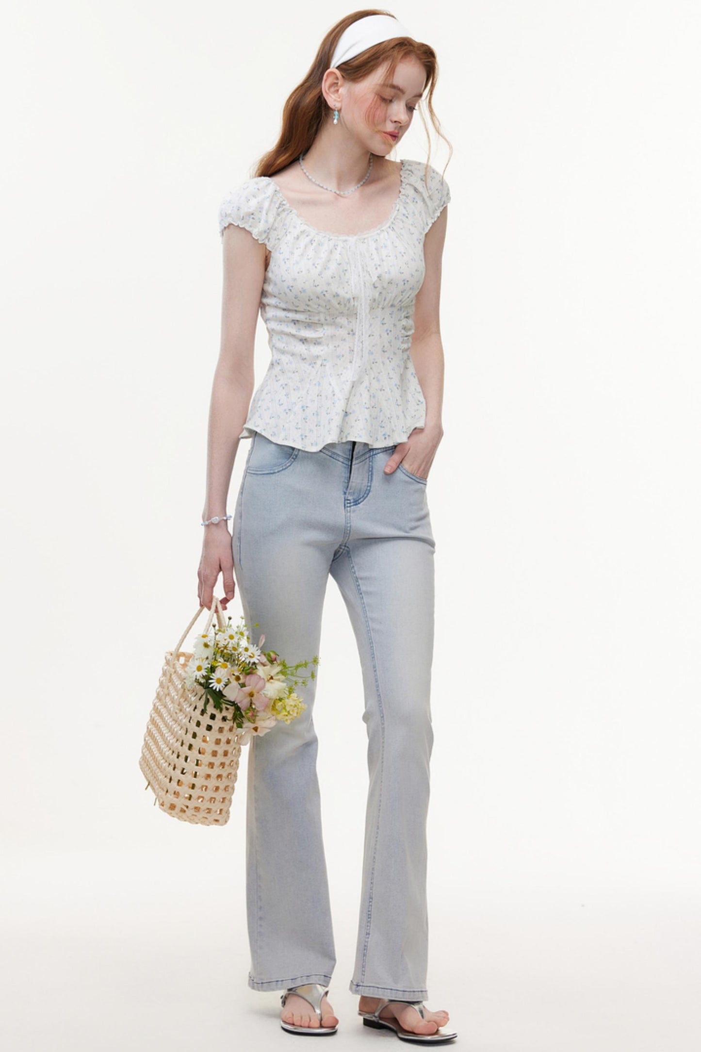 Floral Knit Bubble Sleeve Blouse