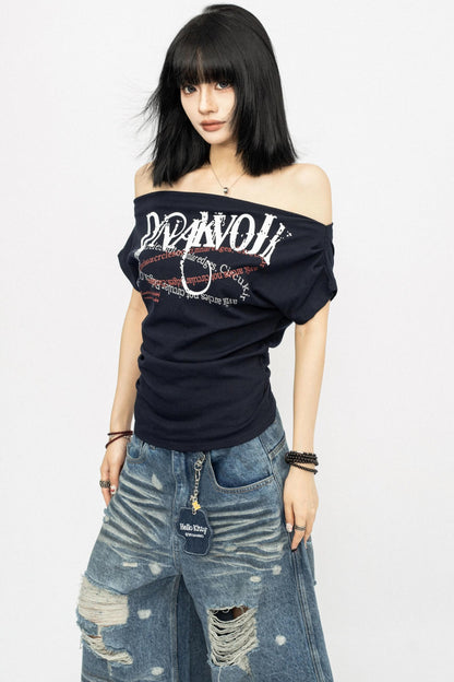 Summer Shoulder Letters T-Shirt