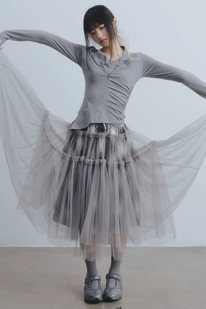 Misty Roaming Plaid Mesh Skirt