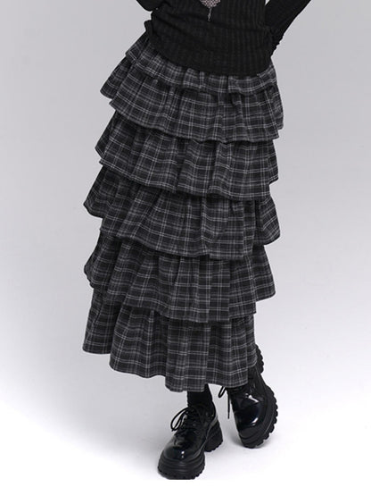 Long Artistic Plaid Skirt