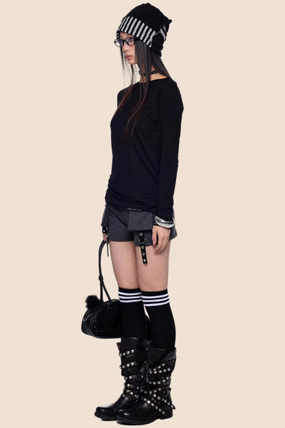 Retro-Slim-Oberteil mit Nieten