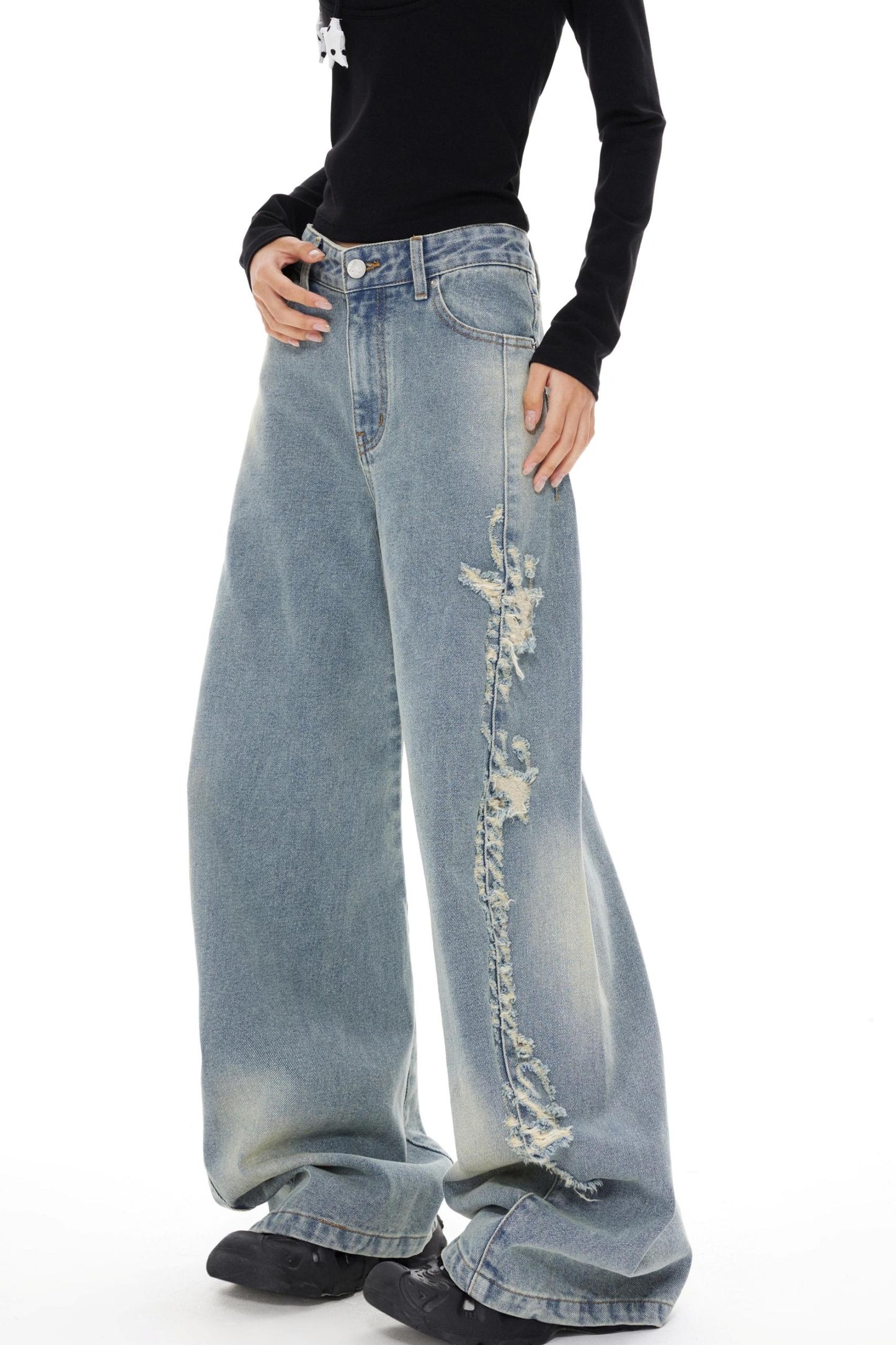 Blue Distressed Denim Pants