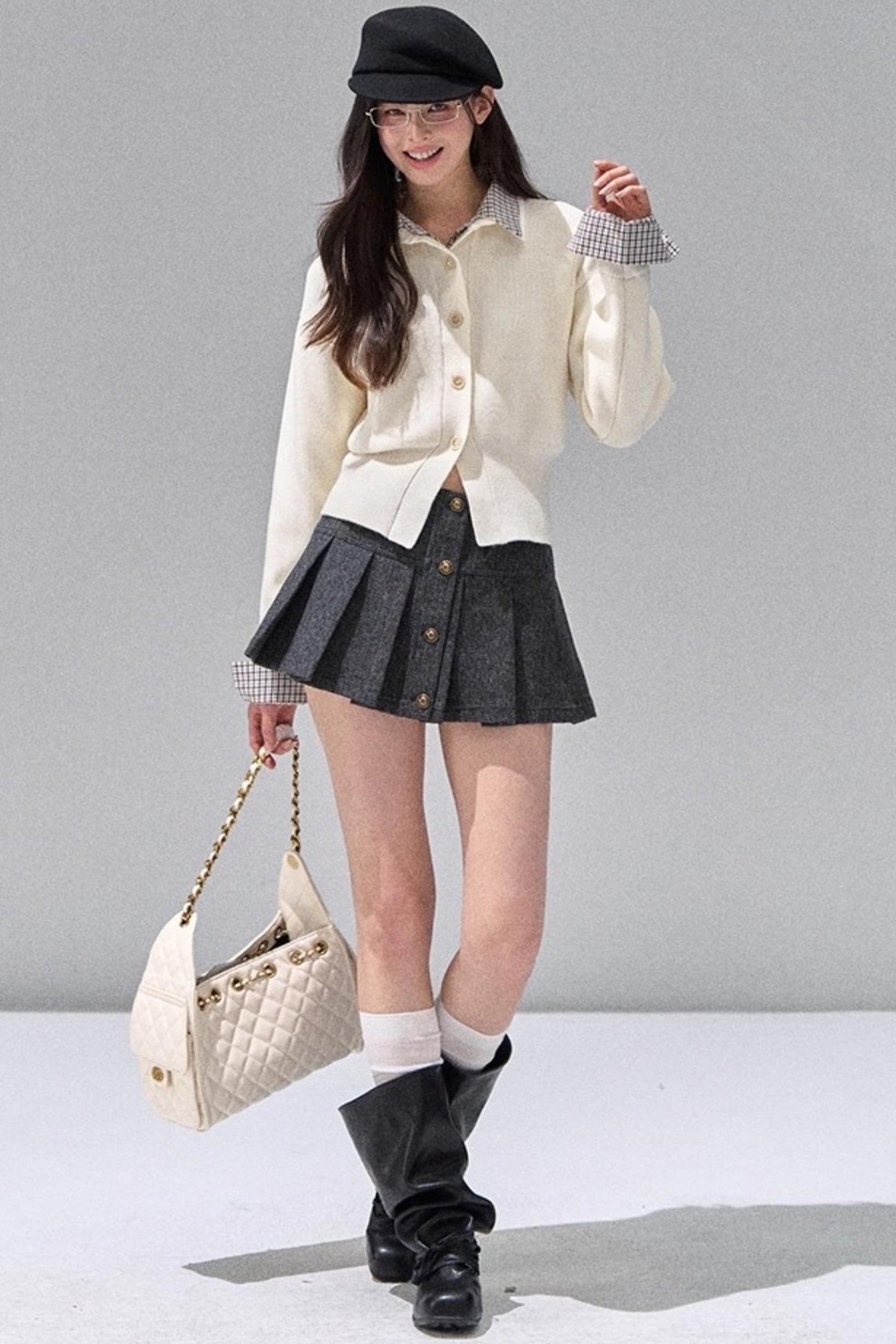 Fake Two Polo Lapel Sweater Skirt Set-Up